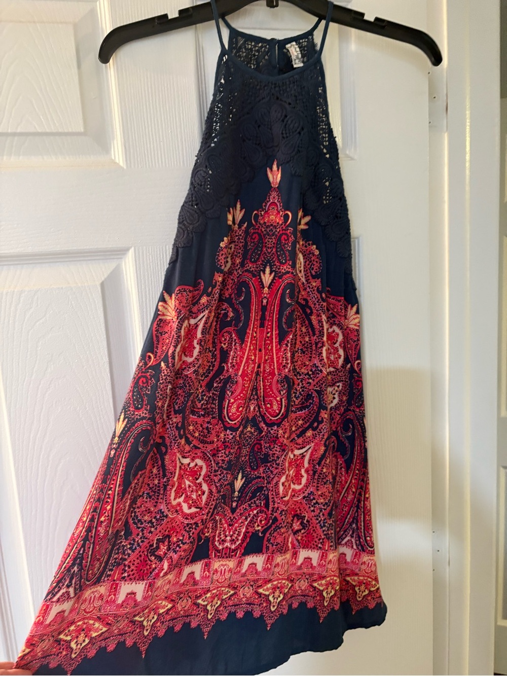 Free people share Navy Lace Halter Paisley Sundress with Red Print